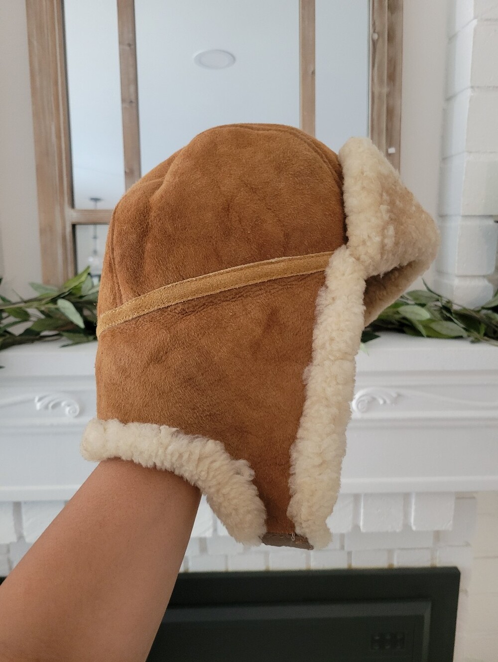 Vintage Shearling Aviator Genuine Australian Sheepskin Unisex Trapper Hat Tan L